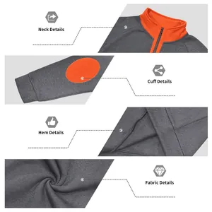 Detailed close-ups of the fleece sweatshirt neck, cuffs, and fabric texture