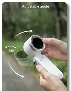 Gedetailleerde close-up van de 180 graden verstelbare kop van witte handventilator N607.