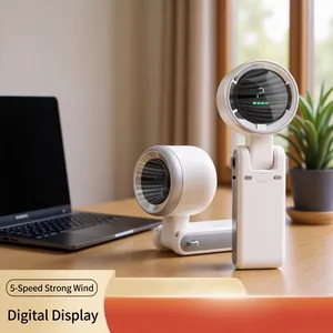 Draagbare Hogesnelheid Handventilator USB Oplaadbaar Opvouwbare Nekventilator Met LED Digitaal Display 5 Snelheden Stille Koeling