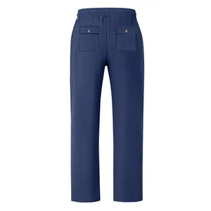 Vue arrière du pantalon décontracté en lin ample pour homme avec poches bleu marine