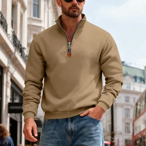 Men's Casual Stand Collar Half Zip Fleece Lined Hoodie Winter Warm Thermal Long Sleeve Pullover Sweatshirt