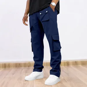 Men's Outdoor Leisure Solid Color Cargo Pants High Quality Multi-Pocket Design Straight Leg Trousers With Zipper Cuffs