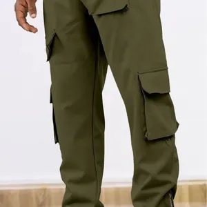 High-quality men's olive green outdoor cargo pants featuring a multi-pocket flap design