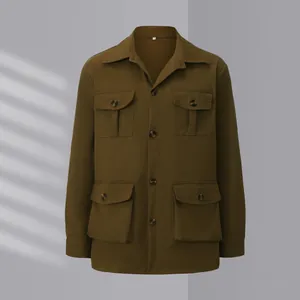 Men Vintage British Safari Jacket Multi-Pocket Polyester Workwear Jacket Lapel Loose Casual Coat Outdoor Top