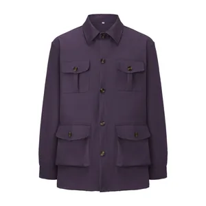 Classic men's purple utility safari jacket with four flap pockets and lapel collar