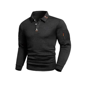 Polo a maniche lunghe da uomo in maglia a nido d'ape con tasca con cerniera sulla manica