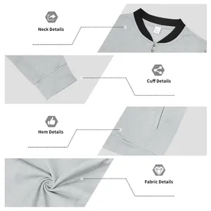 Detailed close-up view of grey zip-up jacket neck, cuff, hem, and fabric texture.