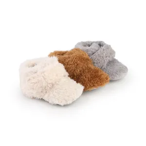 Soft plush baby walking shoes for infants 0-1 year old in three colors cream brown and grey