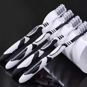 Spazzolino Manuale per Adulti Minimalista Nero Bianco Setole a Spirale Medio Dure per Uomo Casa Viaggio Cura Dentale Quotidiana