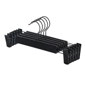Lot de 5 cintres à pinces noirs antidérapants pour pantalons et jupes avec clips en métal