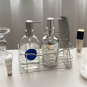 Minimalist stainless steel storage rack for bathroom and kitchen countertop organization