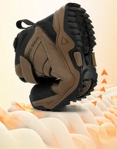 Detailed view of flexible brown children's snow boots for winter outdoor warmth