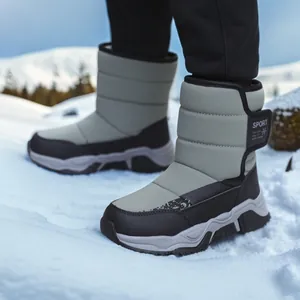 Botas de nieve cálidas para niños con parte superior acolchada impermeable y suela gruesa de invierno