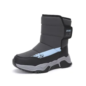 Botas de nieve de invierno para niños en gris y negro con forro de felpa y tela impermeable