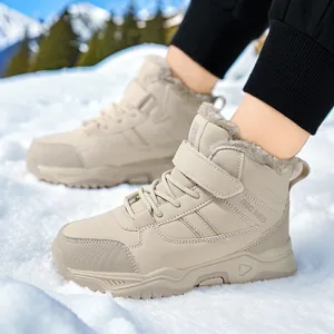 Kids Winter Snow Boots For Boys Waterproof Synthetic Leather Padded Warm Outdoor Shoes With Hook-and-Loop Faux Fur Lining Anti-slip