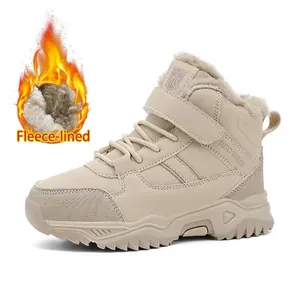 Durable boys warm fleece-lined snow boots with velcro strap for winter outdoor use