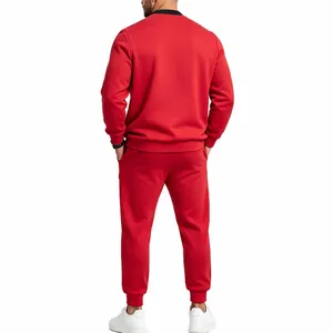 Back view of a men's loose red tracksuit with baseball jacket and joggers for fall