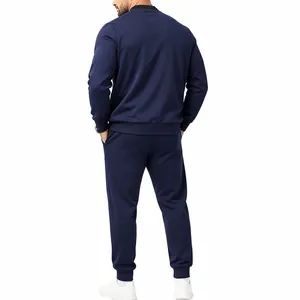Rear view of a navy blue men's casual outdoor tracksuit with a baseball jacket.