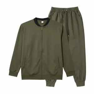 Olive green men's sports tracksuit set featuring a baseball jacket and matching joggers