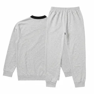 Full back view of minimalist grey men's casual sweatshirt and jogger pants set