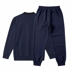 Back view of navy blue men's casual tracksuit set with ribbed cuffs