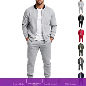 Men Casual Sports Tracksuit Two Piece Set Baseball Collar Zipper Jacket And Cuffed Sweatpants Fall Commuter Outfit