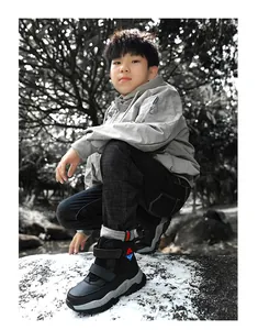 Warm mid-calf winter snow boots for boys with anti-slip thick soles and fur lining