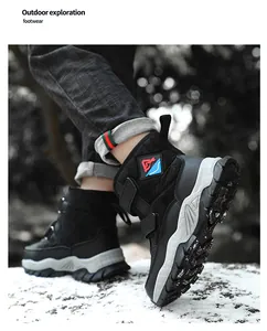 Detailed view of kids warm fleece-lined snow boots with anti-slip soles outdoors
