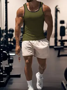 Débardeur de sport côtelé pour homme vert olive, idéal pour l'entraînement au gymnase