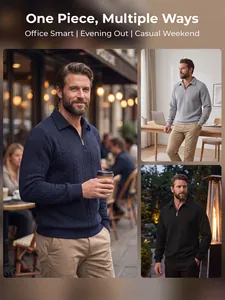 Ανδρικό πλεκτό πουλόβερ με φερμουάρ για γραφείο, βραδινή έξοδο και Σαββατοκύριακο.