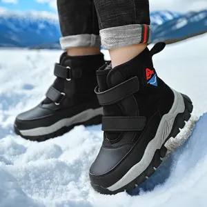 Thickened waterproof boys snow boots with fleece lining and non-slip soles for winter