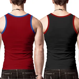 Vue arrière de débardeurs de fitness côtelés pour hommes aux couleurs contrastées