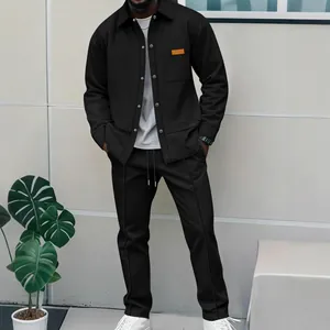 Zweiteiliges Herren-Set mit Waffelstruktur in Schwarz für Freizeit und Herbst Mode