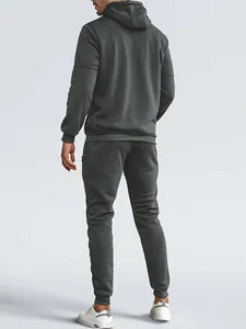 Back view of a men's dark green hooded tracksuit, showing quality fabric texture.