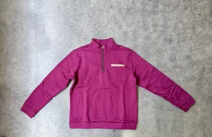 Sweat-shirt d'extérieur magenta épais pour hommes avec col montant et demi-fermeture éclair