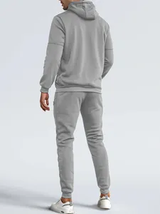 Back view of a men's grey casual hooded tracksuit set for autumn and winter.