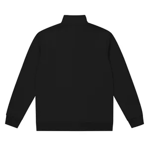 Vue arrière d'un lourd sweat-shirt noir à fermeture éclair pour hommes avec col montant uni
