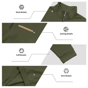 Vue détaillée du sweat-shirt en polaire pour hommes montrant le col, le zip et les poignets.