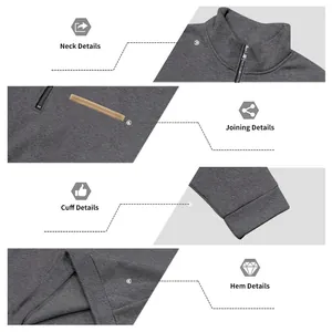 Détails du col, de la poche, du poignet et de l'ourlet d'un sweat en polaire gris