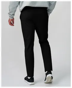 Back view detail of men's black quick-drying breathable athletic sports pants.