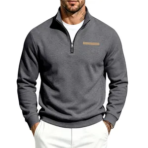 Sweat-shirt d'extérieur en polaire lourde pour hommes avec quart de zip et col montant gris