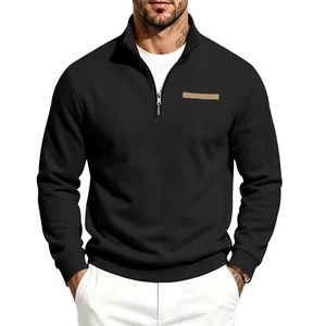 Sweat-shirt noir épais premium pour hommes avec col montant zippé et doublure polaire