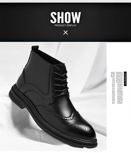 Close-up of black leather brogue boot showing intricate carved wingtip patterns