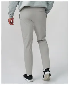 Back view of men's grey quick-dry breathable mesh sports pants for fitness and running