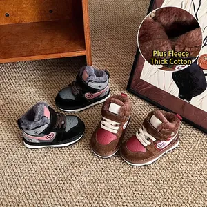 Winter Kinder High Top Sneaker Mikrofaser Leder Fleece Gefüttert Warm Weiche Sohle Jungen Mädchen Lauflernschuhe Lässige Sportschuhe
