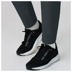 Close-up detail of men's dark grey breathable quick-dry joggers for gym and running