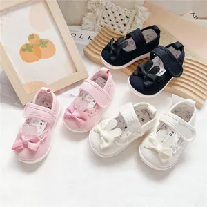 Toddler Girl Walking Shoes Canvas Rabbit Ear Bowknot Mary Jane Soft Sole Non-Slip First Walkers Baby Girls Flat Shoes