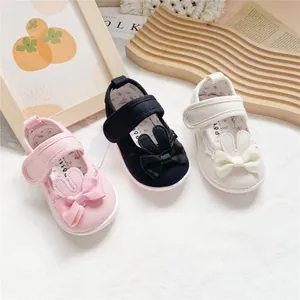 Adorable baby girl bunny ear canvas walking shoes with soft soles and cute bow details