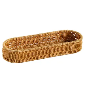 Long oval woven imitation rattan cutlery storage basket for kitchen organization