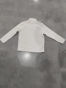 Minimalist white men's fleece sweatshirt with stand-up collar shown from the back